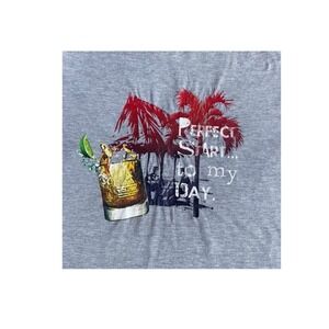 IZOD Mens Heather Gray Tropical Cocktail Graphic T-Shirt XL Short Sleeve‎ Tee